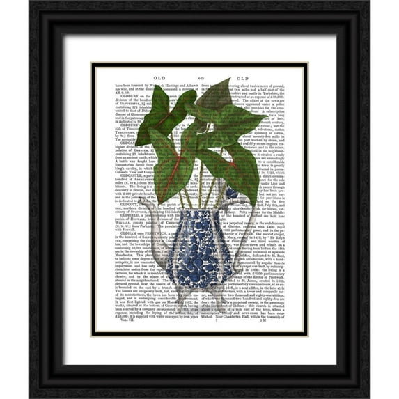 Fab Funky 15x18 Black Ornate Wood Framed with Double Matting Museum Art Print Titled - Chinoiserie Vase 4, With Plant Book Print