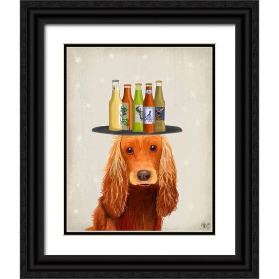 Fab Funky 15x18 Black Ornate Wood Framed with Double Matting Museum Art Print Titled - Cocker Spaniel Golden Beer Lover