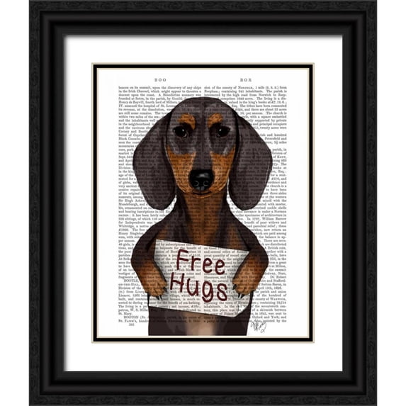 Fab Funky 15x18 Black Ornate Wood Framed with Double Matting Museum Art Print Titled - Dachshund Free Hugs