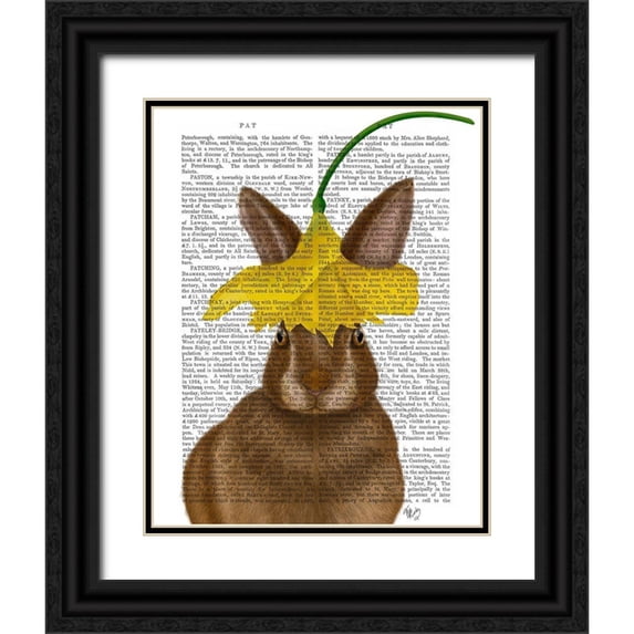 Fab Funky 15x18 Black Ornate Wood Framed with Double Matting Museum Art Print Titled - Daffodil Rabbit Book Print
