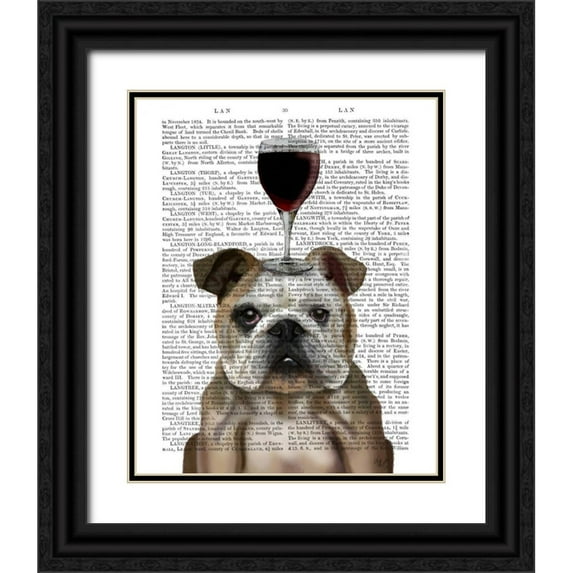 Fab Funky 15x18 Black Ornate Wood Framed with Double Matting Museum Art Print Titled - Dog Au Vin, English Bulldog