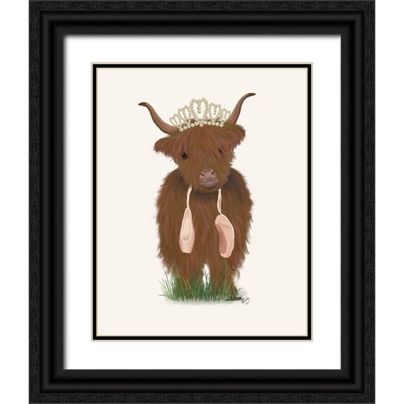 Fab Funky 15x18 Black Ornate Wood Framed with Double Matting Museum Art Print Titled - Highland Cow Ballet