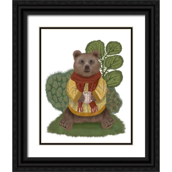 Fab Funky 15x18 Black Ornate Wood Framed with Double Matting Museum Art Print Titled - Hot Chocolate Bear