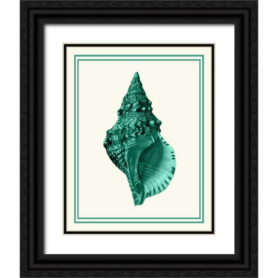 Fab Funky 15x18 Black Ornate Wood Framed with Double Matting Museum Art Print Titled - Mixed Nautical Green on Cream a