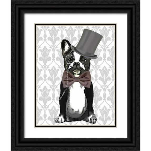 Fab Funky 15x18 Black Ornate Wood Framed with Double Matting Museum Art Print Titled - Monsieur Bulldog