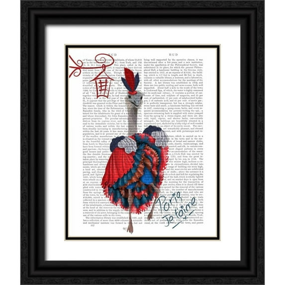 Fab Funky 15x18 Black Ornate Wood Framed with Double Matting Museum Art Print Titled - Ostrich, Can Can in Red and Blue
