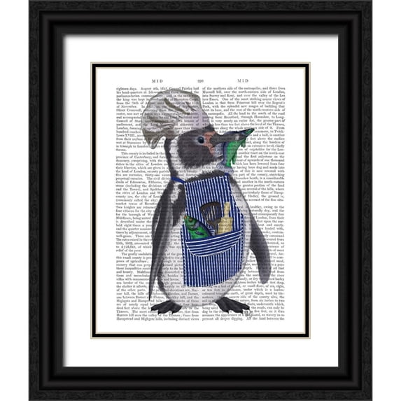 Fab Funky 15x18 Black Ornate Wood Framed with Double Matting Museum Art Print Titled - Penguin Chef Book Print