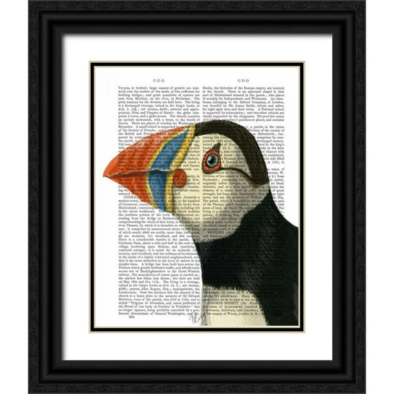 Fab Funky 15x18 Black Ornate Wood Framed with Double Matting Museum Art Print Titled - Puffin Portrait