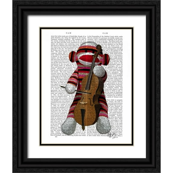 Fab Funky 15x18 Black Ornate Wood Framed with Double Matting Museum Art Print Titled - Sock Monkey and Cello