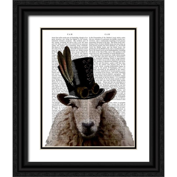 Fab Funky 15x18 Black Ornate Wood Framed with Double Matting Museum Art Print Titled - Steampunk Sheep