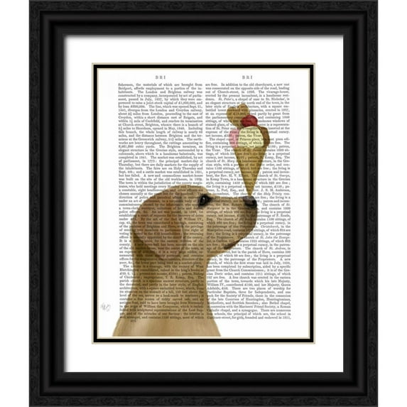 Fab Funky 15x18 Black Ornate Wood Framed with Double Matting Museum Art Print Titled - Yellow Labrador Ice Cream