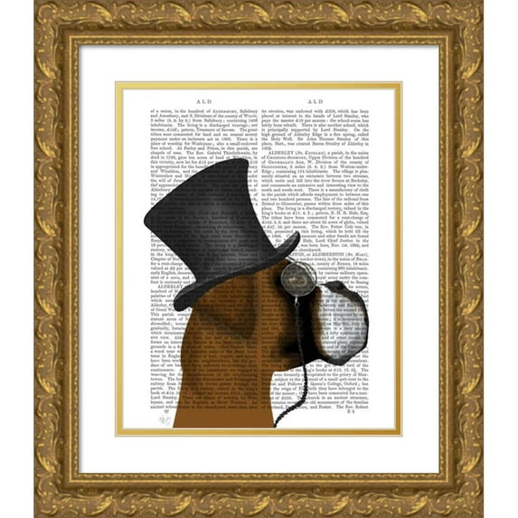 Fab Funky 15x18 Gold Ornate Wood Framed with Double Matting Museum Art Print Titled - Boxer, Formal Hound and Hat
