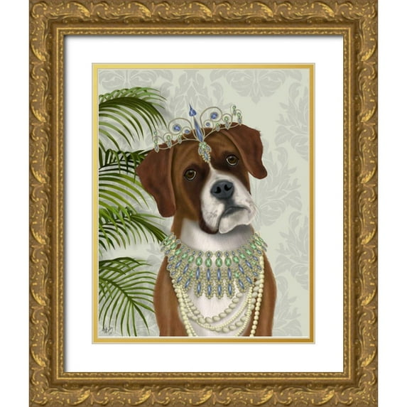 Fab Funky 15x18 Gold Ornate Wood Framed with Double Matting Museum Art Print Titled - Boxer and Tiara, Portrait