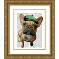 thumbnail image 1 of Fab Funky 15x18 Gold Ornate Wood Framed with Double Matting Museum Art Print Titled - Brown French Bulldog with Green Hat, 1 of 4