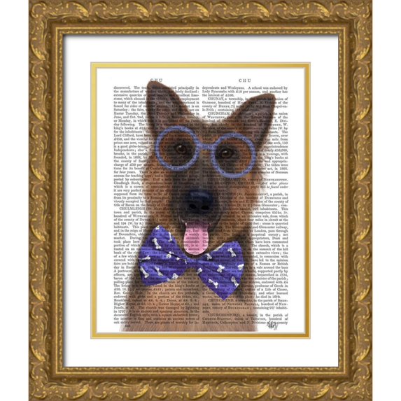 Fab Funky 15x18 Gold Ornate Wood Framed with Double Matting Museum Art Print Titled - German Shepherd with Glasses and Bow Tie