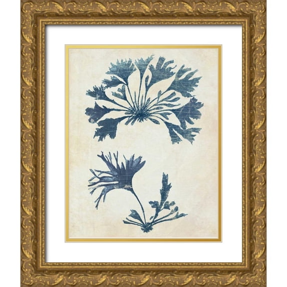 Fab Funky 15x18 Gold Ornate Wood Framed with Double Matting Museum Art Print Titled - Indigo Blue Seaweed 2 d
