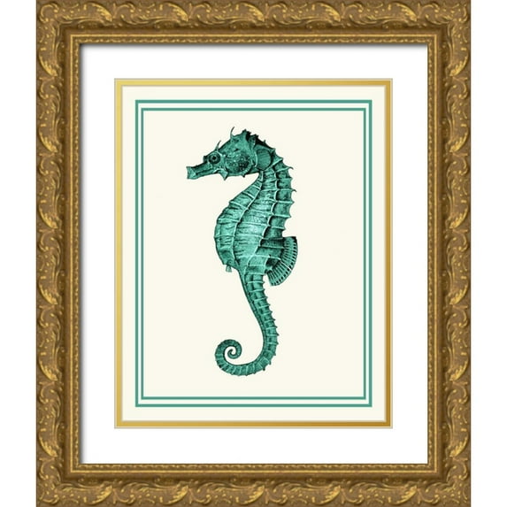 Fab Funky 15x18 Gold Ornate Wood Framed with Double Matting Museum Art Print Titled - Mixed Nautical Green on Cream e