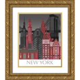 thumbnail image 1 of Fab Funky  15x18 Gold Ornate Wood Framed with Double Matting Museum Art Print Titled - New York Elevations by Night Red, 1 of 4