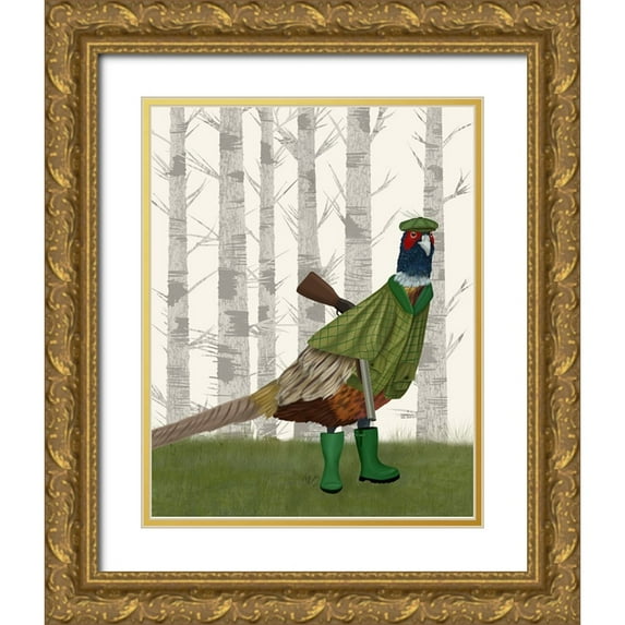 Fab Funky 15x18 Gold Ornate Wood Framed with Double Matting Museum Art Print Titled - Pheasant Shooting Party 2