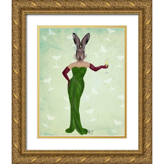 Fab Funky 15x18 Gold Ornate Wood Framed with Double Matting Museum Art Print Titled - Rabbit Green Dress