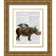 thumbnail image 1 of Fab Funky 15x18 Gold Ornate Wood Framed with Double Matting Museum Art Print Titled - Rhino with Strawberry Crown, 1 of 4
