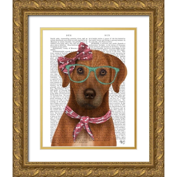 Fab Funky 15x18 Gold Ornate Wood Framed with Double Matting Museum Art Print Titled - Rhodesian Ridgeback with Glasses and Scarf