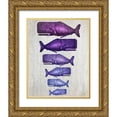 thumbnail image 1 of Fab Funky 15x18 Gold Ornate Wood Framed with Double Matting Museum Art Print Titled - Whale Family Purple on White, 1 of 4