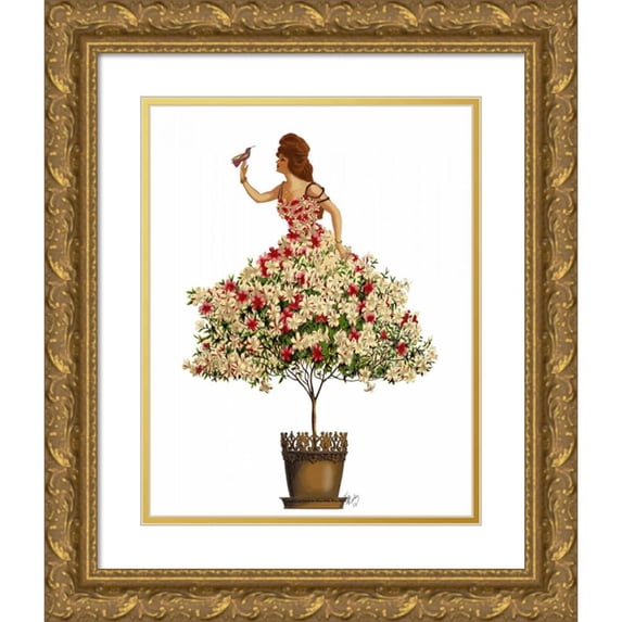 Fab Funky 15x18 Gold Ornate Wood Framed with Double Matting Museum Art Print Titled - Woman in Floral Dress
