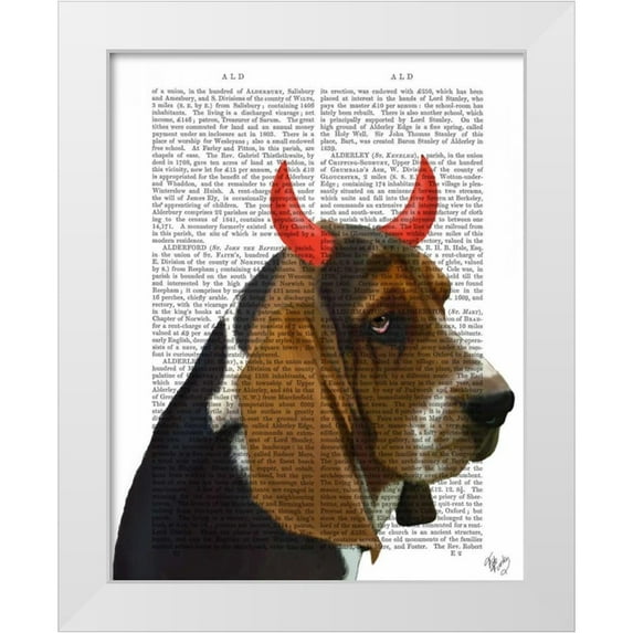 Fab Funky 15x18 White Modern Wood Framed Museum Art Print Titled - Basset Hound and Devil Horns