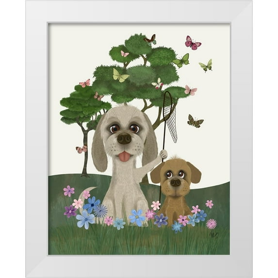 Fab Funky 15x18 White Modern Wood Framed Museum Art Print Titled - Bebe-Butterfly Hunt