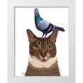 thumbnail image 1 of Fab Funky 15x18 White Modern Wood Framed Museum Art Print Titled - Cat with Pigeon on Head, 1 of 4
