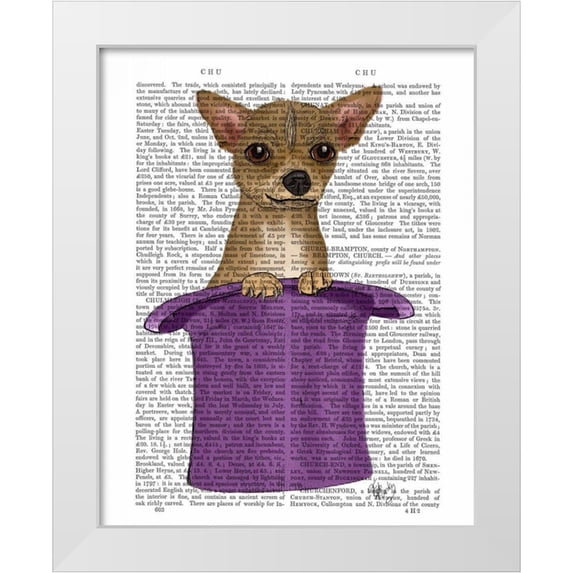Fab Funky 15x18 White Modern Wood Framed Museum Art Print Titled - Chihuahua in Top Hat