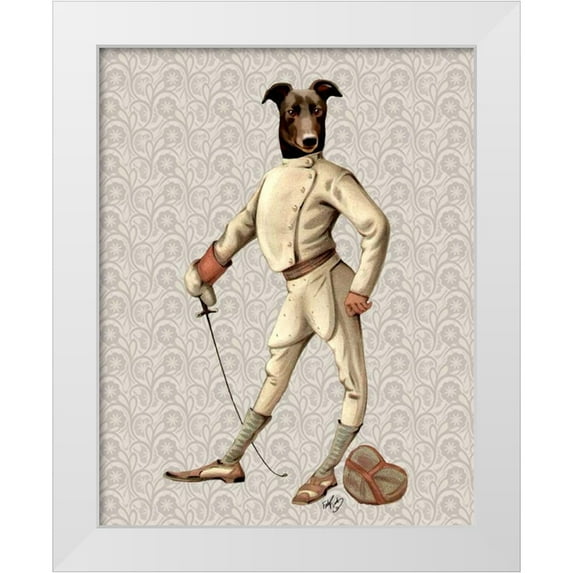 Fab Funky 15x18 White Modern Wood Framed Museum Art Print Titled - Greyhound Fencer in Cream Full