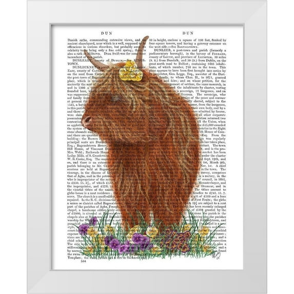Fab Funky 15x18 White Modern Wood Framed Museum Art Print Titled - Highland Cow, Pansy Book Print