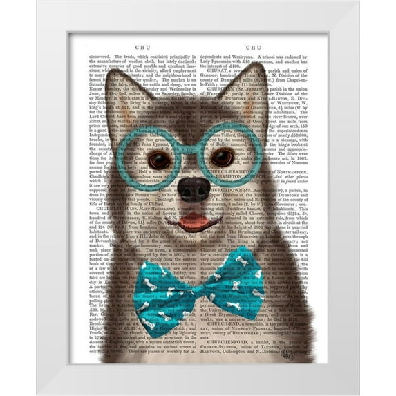 Fab Funky 15x18 White Modern Wood Framed Museum Art Print Titled - Husky with Glasses and Bow Tie