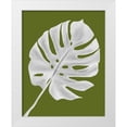 thumbnail image 1 of Fab Funky 15x18 White Modern Wood Framed Museum Art Print Titled - Monstera Leaf 1, White On Green, 1 of 4