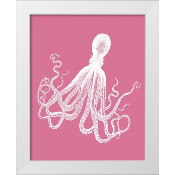 Fab Funky 15x18 White Modern Wood Framed Museum Art Print Titled - Octopus 1 White on Pink