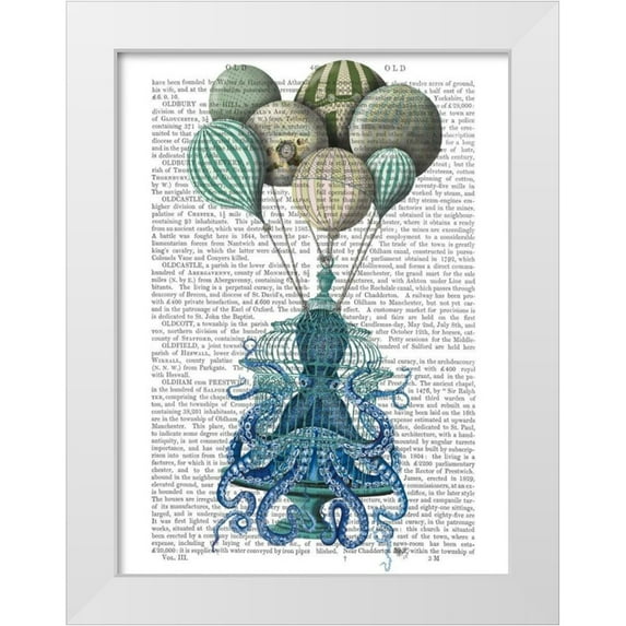 Fab Funky 15x18 White Modern Wood Framed Museum Art Print Titled - Octopus Cage and Balloons