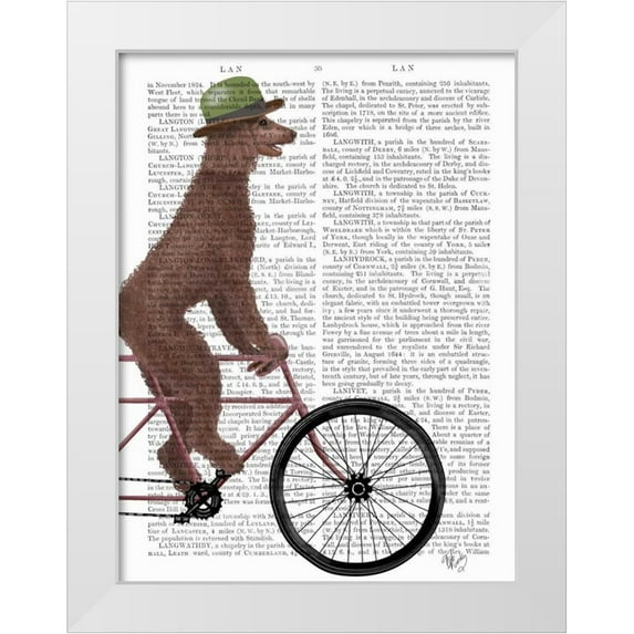 Fab Funky 15x18 White Modern Wood Framed Museum Art Print Titled - Poodle on Bicycle, Brown