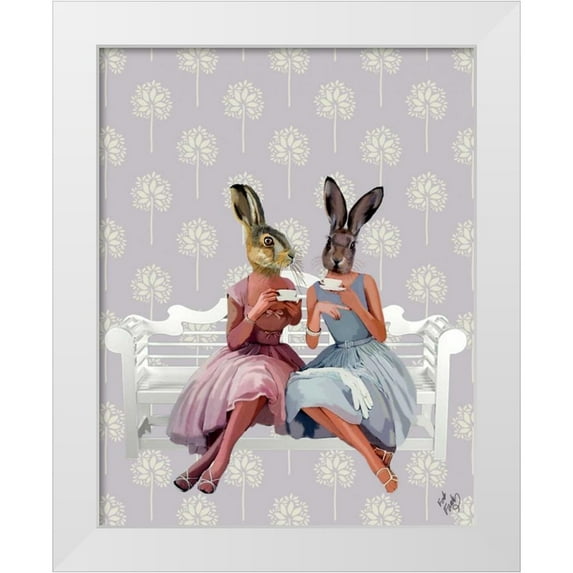 Fab Funky 15x18 White Modern Wood Framed Museum Art Print Titled - Rabbit Chat