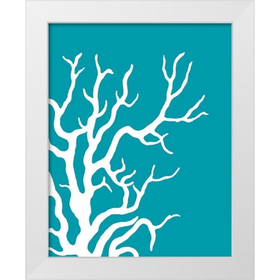 Fab Funky 15x18 White Modern Wood Framed Museum Art Print Titled - Turquoise Coral Prints b