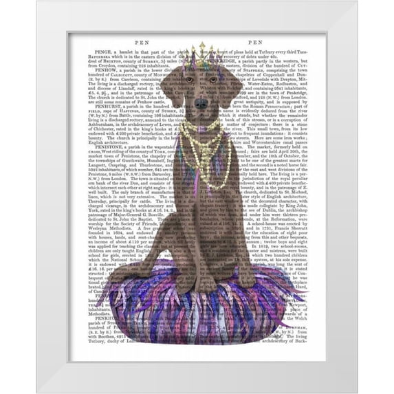 Fab Funky 15x18 White Modern Wood Framed Museum Art Print Titled - Weimaraner on Purple Cushion