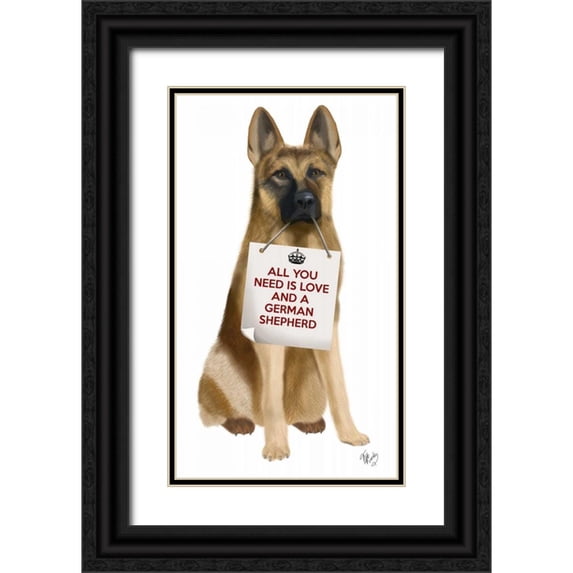 Fab Funky 15x24 Black Ornate Wood Framed with Double Matting Museum Art Print Titled - Love and German Shepherd