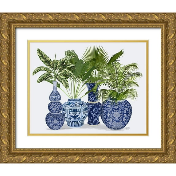 Fab Funky 18x15 Gold Ornate Wood Framed with Double Matting Museum Art Print Titled - Chinoiserie Vase Group 1