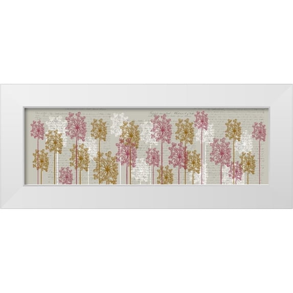 Fab Funky 18x8 White Modern Wood Framed Museum Art Print Titled - Bubble Trees, Pink and Gold