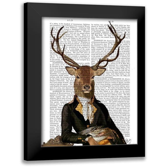 Fab Funky 19x24 Black Modern Framed Museum Art Print Titled - Deer in Chair