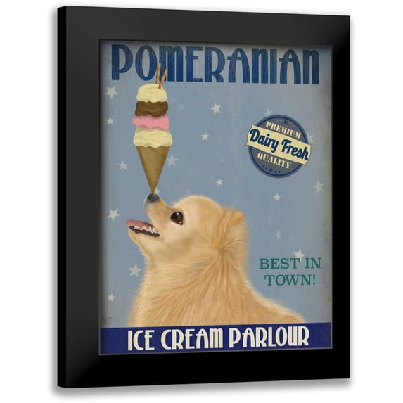 Fab Funky 19x24 Black Modern Framed Museum Art Print Titled - Pomeranian Ice Cream