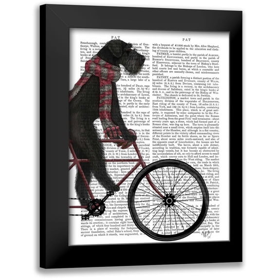 Fab Funky 19x24 Black Modern Framed Museum Art Print Titled - Schnauzer on Bicycle, Black
