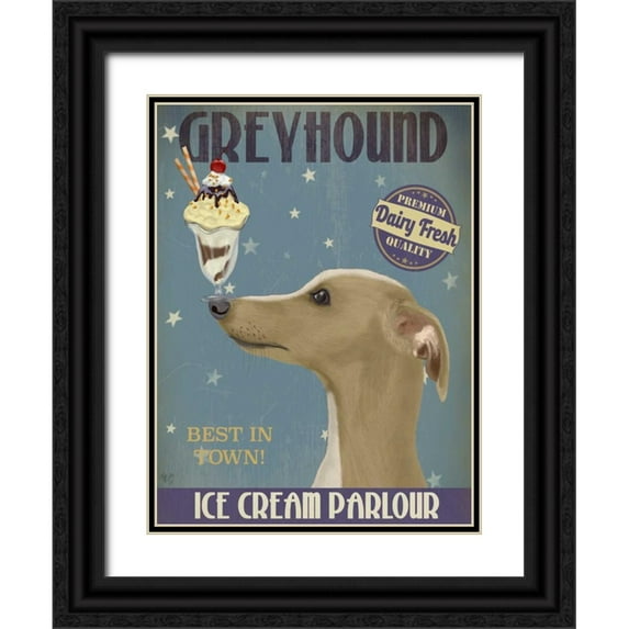 Fab Funky 19x24 Black Ornate Wood Framed with Double Matting Museum Art Print Titled - Greyhound, Tan, Ice Cream