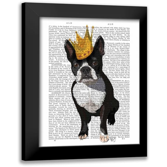 Fab Funky 20x24 Black Modern Framed Museum Art Print Titled - Boston Terrier And Crown